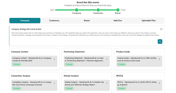 Screenshot of Ell platform, Brand Bot