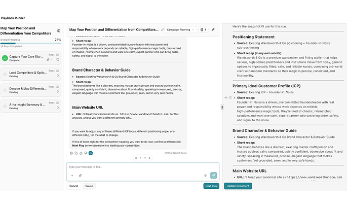 Screenshot of Ella platform, Execution